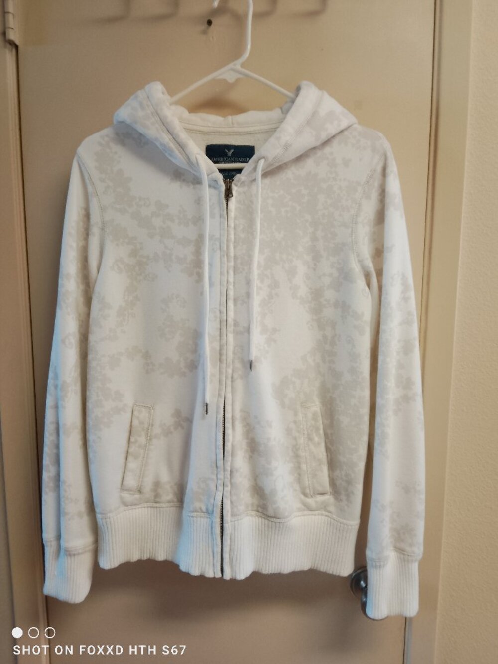 Women's Jrs Vintage American Eagle Ivory Beige Floral Full Zip Hoodie Large